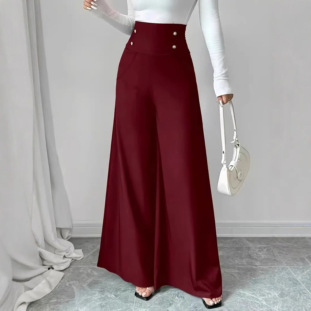 Damen Hochtaillierte Palazzo-Hose mit dekorativen Knöpfen Heidi-Mode
