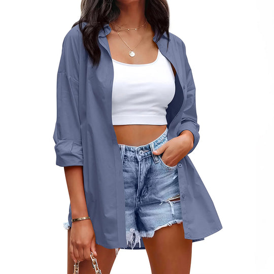 Damen lässige Leinenbluse mit langen Ärmeln und Knopfleiste Heidi-Mode