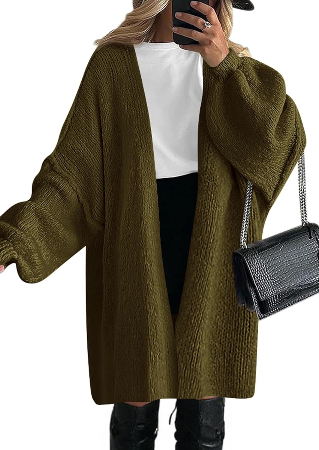 Damen Übergroßer Strickmantel mit offener Front und langen Ärmeln Heidi-Mode