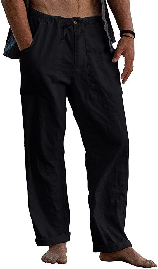 Herren Relaxed Fit Leinenhose mit elastischem Bund und praktischen Taschen Heidi-Mode