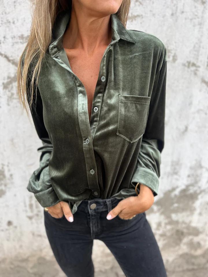 Damen Elegante und glänzende Bluse aus Samt Heidi-Mode