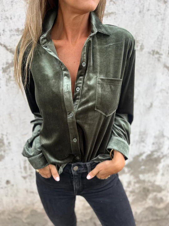 Damen Elegante und glänzende Bluse aus Samt Heidi-Mode