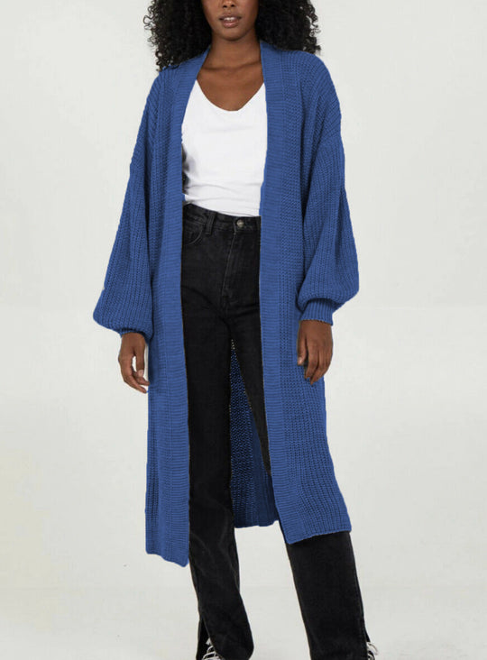 Damen Langer Strickcardigan mit voluminösen Ärmeln und offenem Schnitt Heidi-Mode