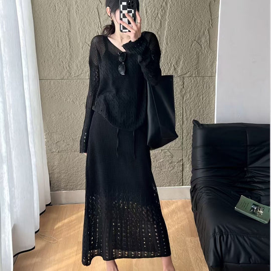 Damen luftiges Strickoberteil mit V-Ausschnitt und Batikmuster Heidi-Mode