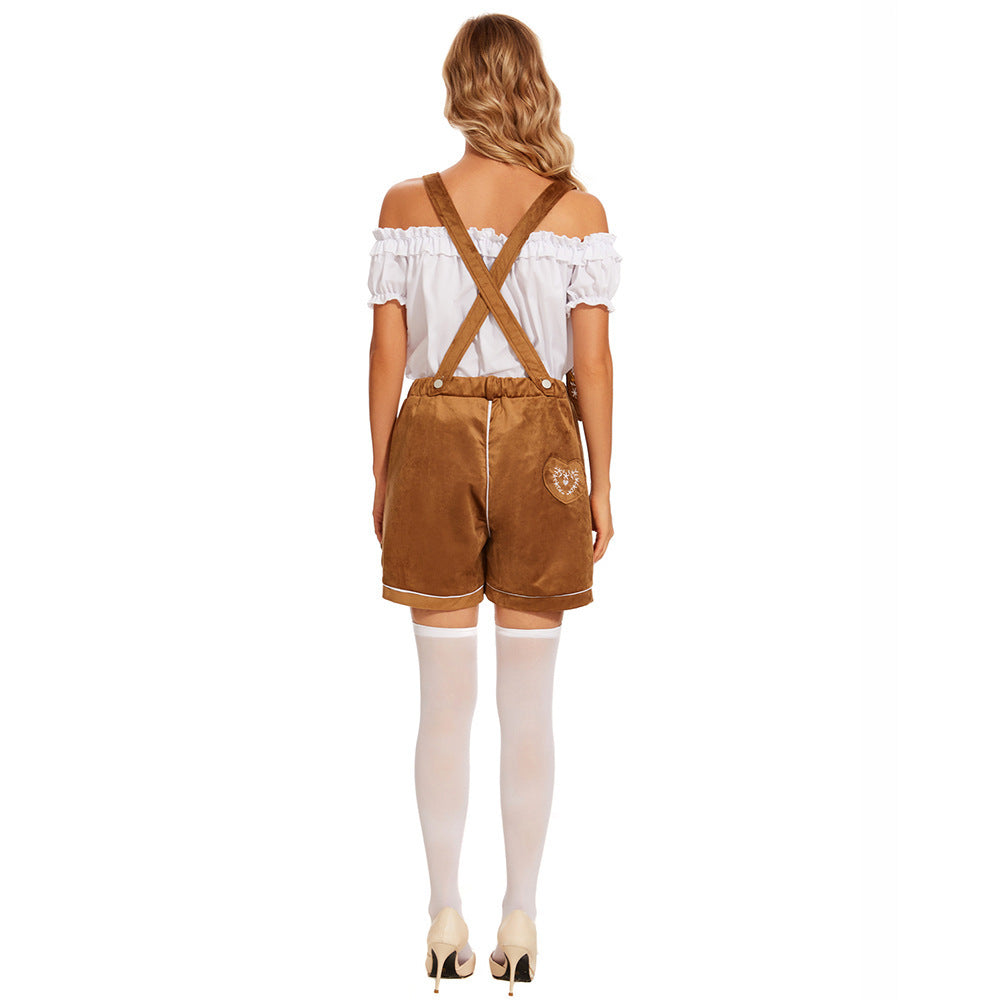 Damen Trachtenshorts mit dekorativer Stickerei und verspielten Trägern Heidi