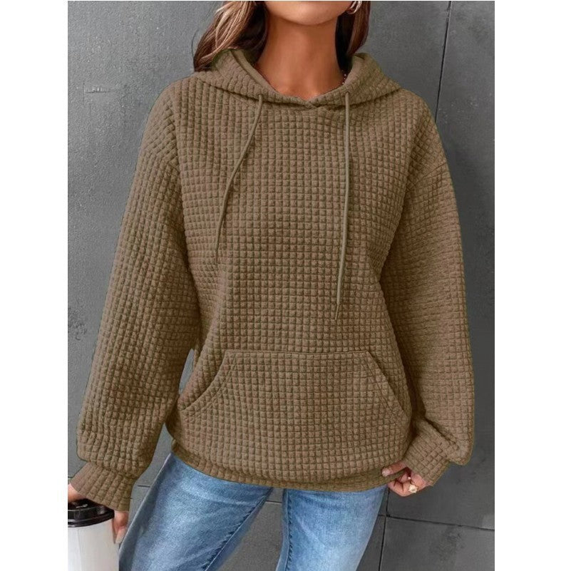 Damen lässiger Hoodie mit strukturierter Oberfläche und praktischer Kängurutasche Heidi-Mode