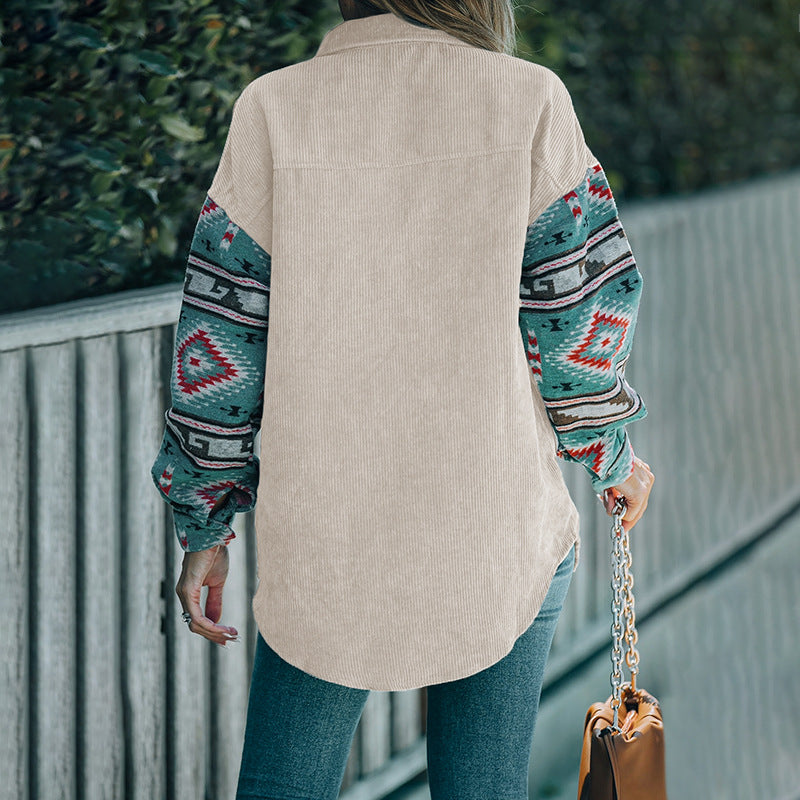 Damen Cordjacke mit dekorativem Ethnomuster Heidi-Mode