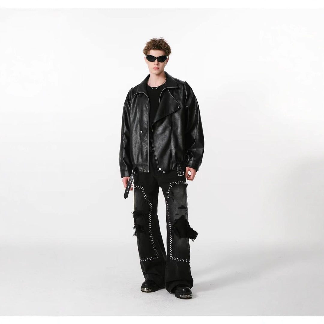 Damen Kunstlederjacke mit hohem Kragen und lässigem Schnitt Heidi-Mode