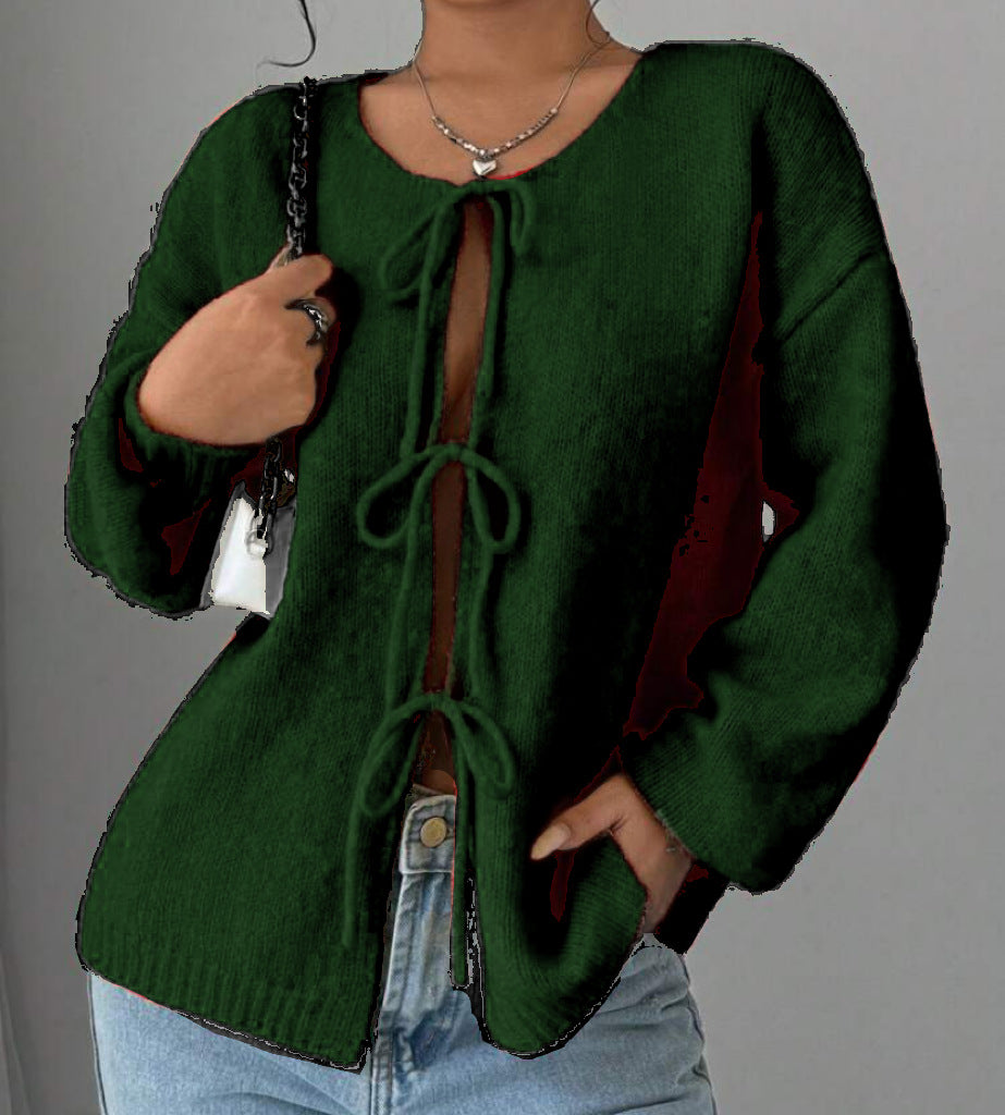 Damen Oversized Strickpullover mit dekorativem Schnürdetail Heidi-Mode