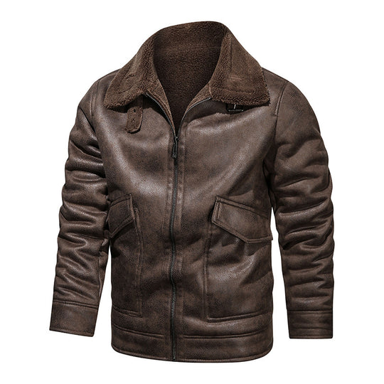 Herren Lederjacke mit warmem Fleeceinnenfutter und praktischen Taschen Heidi-Mode