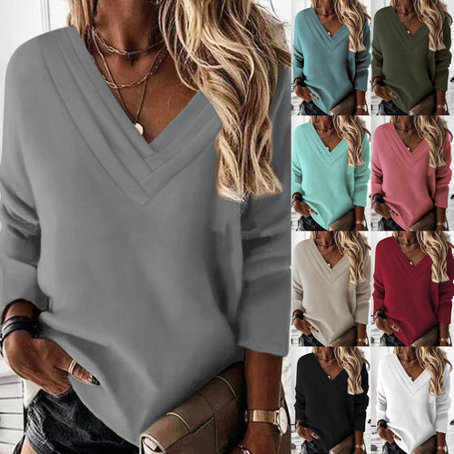 Damen V-Ausschnitt Sweatshirt mit eleganten Faltendetails Heidi-Mode