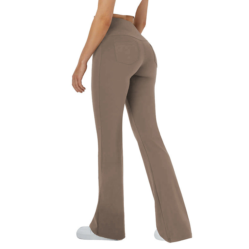 Damen bequeme Sportleggins mit hohem Bund und praktischen Taschen Heidi-Mode