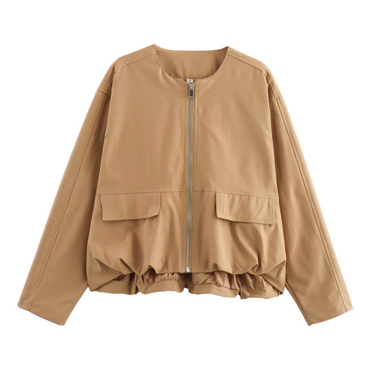 Damen lässige Steppjacke mit praktischen aufgesetzten Taschen und elastischem Bund Heidi-Mode