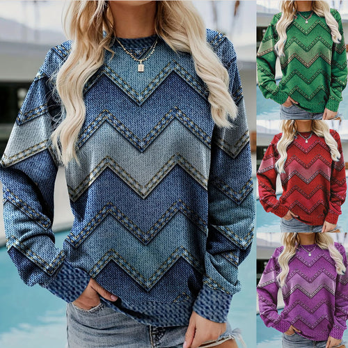 Damen Sweatshirt mit markantem Denim-Zickzack-Muster Heidi-Mode