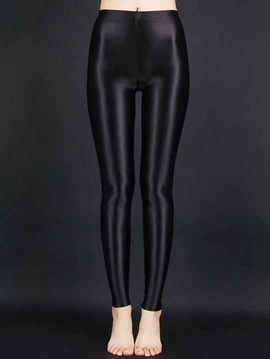 Damen Hochglänzende Fitness-Leggings mit hoher Taille und umfassendem Komfort Heidi-Mode