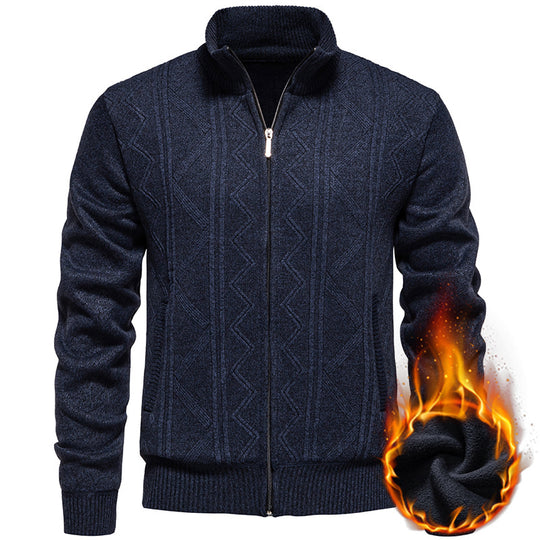 Herren Strickjacke mit Zopfmuster und hohem Stehkragen Heidi-Mode