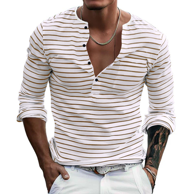 Herren Langarm-Henley-Shirt mit modischem Streifenmuster Heidi-Mode
