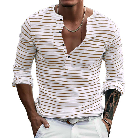 Herren Langarm-Henley-Shirt mit modischem Streifenmuster Heidi-Mode