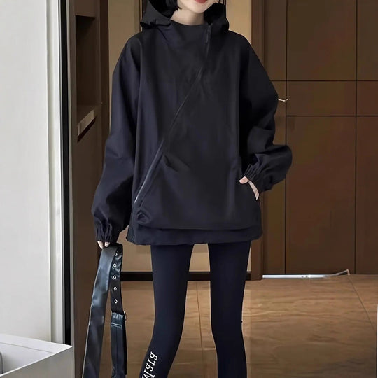 Damen Modische Windjacke mit hohem Kragen und großzügigen Taschen Heidi-Mode