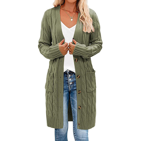 Damen Strickjacke mit asymmetrischem Zopfmuster und praktischen Taschen Heidi-Mode