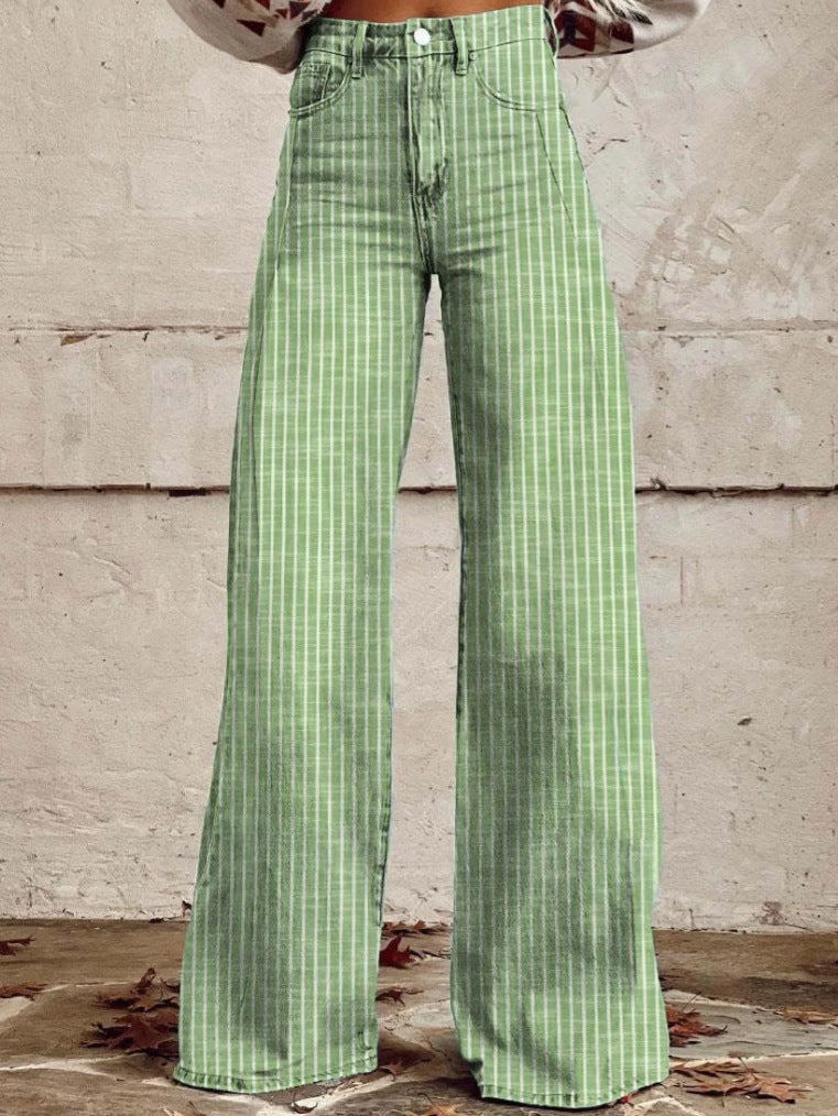 Damen Hoch geschnittene Wide-Leg Jeans mit moderner Streifenoptik Heidi-Mode