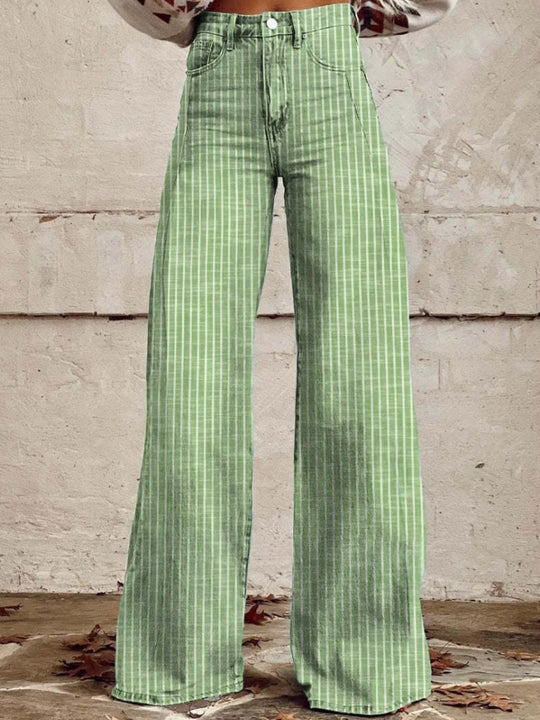 Damen Hoch geschnittene Wide-Leg Jeans mit moderner Streifenoptik Heidi-Mode