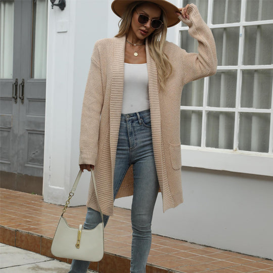 Damen Grobstrick-Cardigan mit offener Front und modischem Strickdesign Heidi-Mode