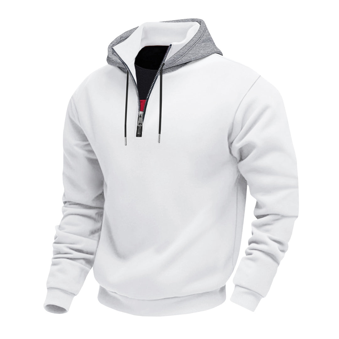 Herren Kapuzenpullover mit halbem Reißverschluss und kontrastierendem Innenfutter Heidi-Mode