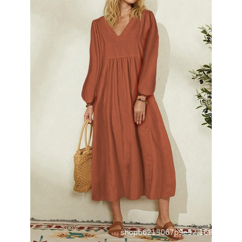 Damen leichtes Maxikleid mit V-Ausschnitt und ballonähnlichen Ärmeln Heidi-Mode