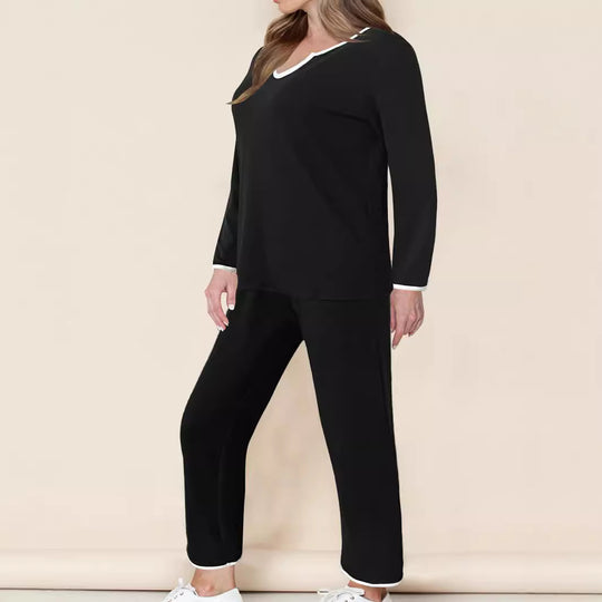 Damen Lässiges Lounge-Set mit komfortablem V-Ausschnitt und elastischer Hose Heidi-Mode