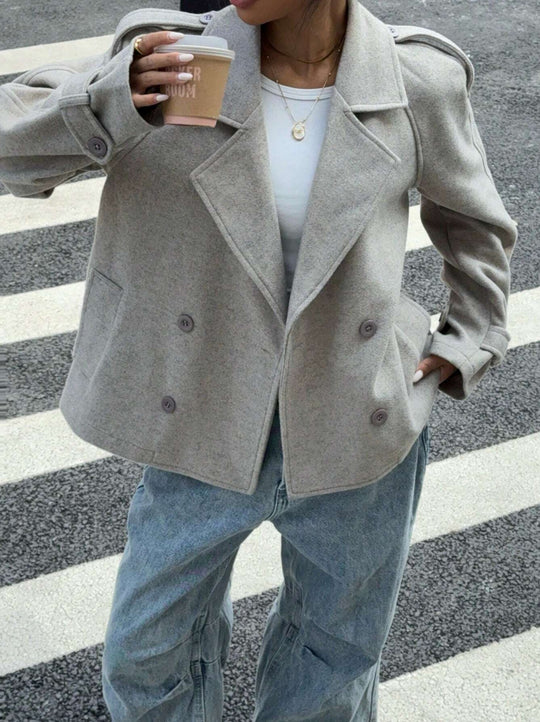Damen modische Wolle-Lapel-Jacke mit Doppelreihe Heidi-Mode