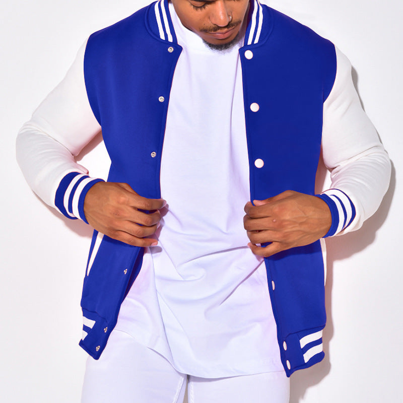 Herren Collegejacke mit kontrastierenden Ärmeln und Druckknopfverschlüssen Heidi-Mode
