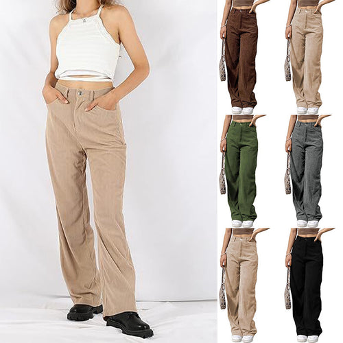 Damen Weite Cordhose mit hohem Bund und dekorativen Seitentaschen Heidi-Mode