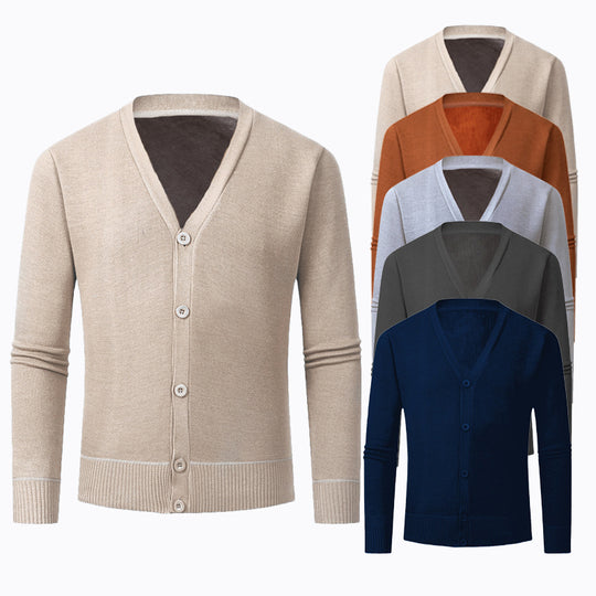 Herren Strickjacke mit V-Ausschnitt und knopflosem Design Heidi-Mode