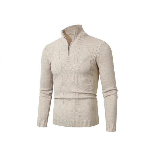 Herren Strickpullover mit modernem Zopfmuster und hohem Stehkragen Heidi-Mode