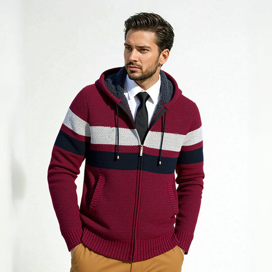 Herren Strickjacke mit modernem Kordelzug und stilvollem Muster Heidi-Mode