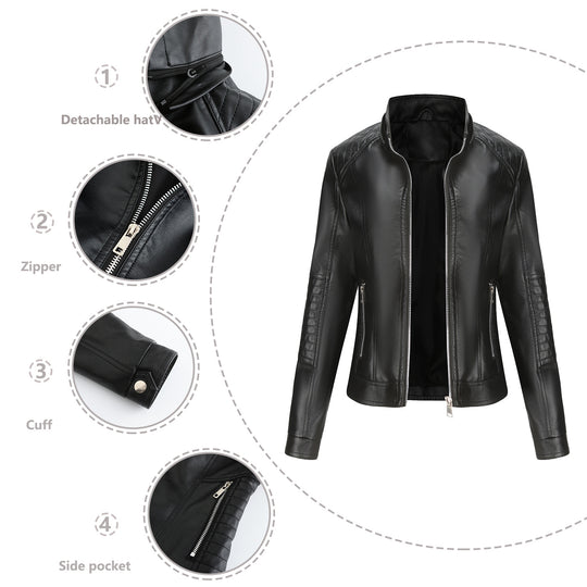 Damen Kapuzenjacke aus hochwertigem Kunstleder Heidi-Mode