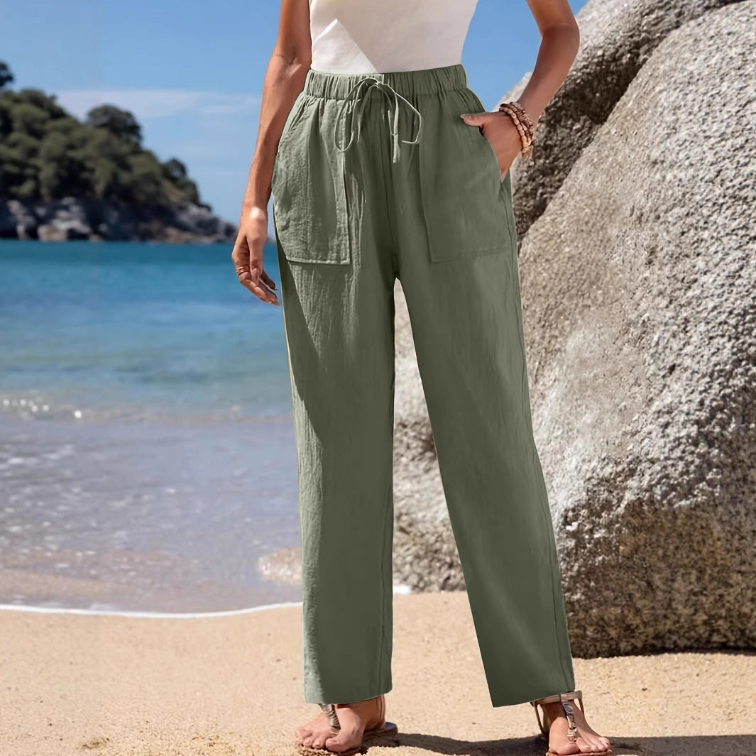 Damen Locker geschnittene Strandhose mit praktischen Taschen und elastischem Bund Heidi-Mode