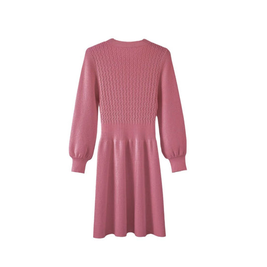 Damen Strickkleid mit voluminösen Ärmeln und strukturiertem Oberteil Heidi-Mode