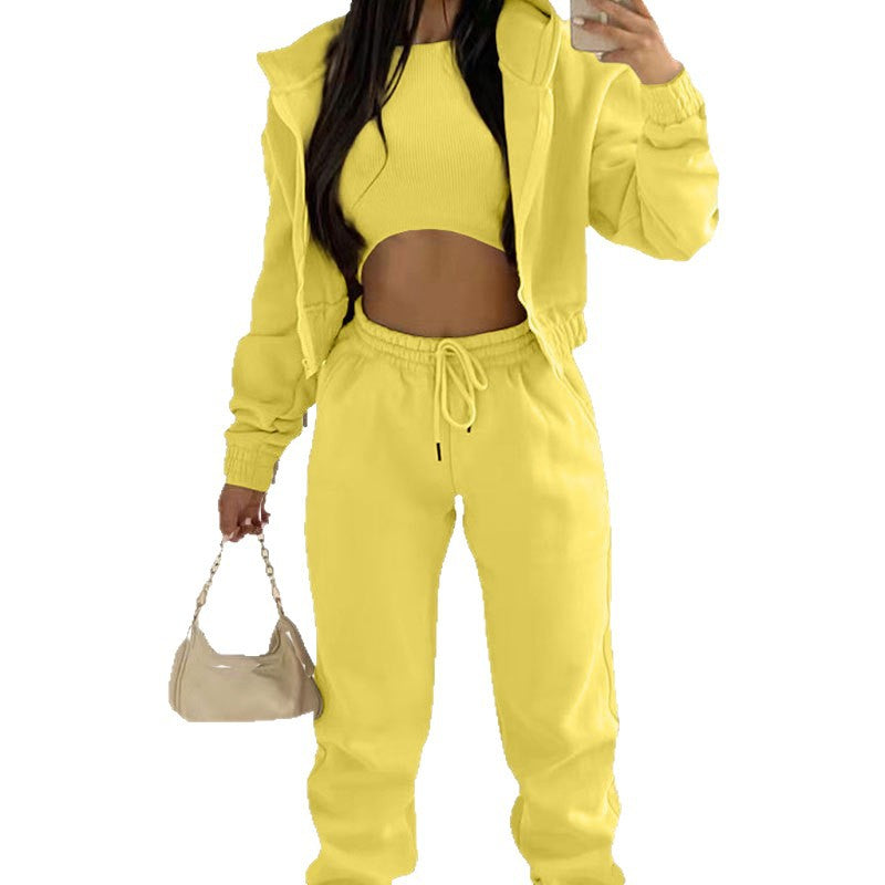 Damen stylischer Sportanzug mit lässiger Kapuzenjacke und elastischen Bundelementen Heidi-Mode