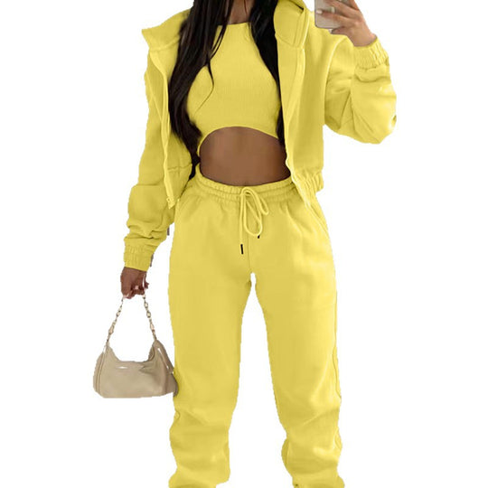 Damen stylischer Sportanzug mit lässiger Kapuzenjacke und elastischen Bundelementen Heidi-Mode