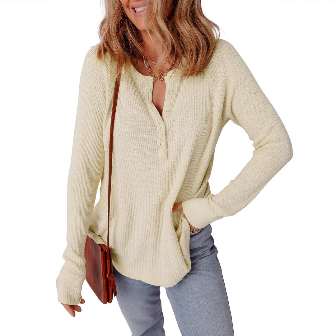 Damen lässiger Henley-Pullover aus strukturiertem Material Heidi-Mode