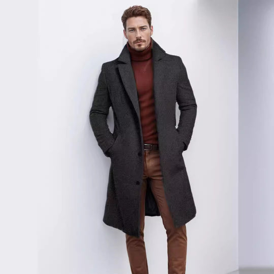Herren eleganter Wollmantel mit klassischem Revers und praktischen Taschen Heidi-Mode
