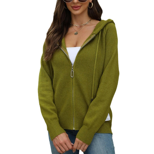 Damen legerer Strickcardigan mit Kapuze und Reißverschluss Heidi-Mode