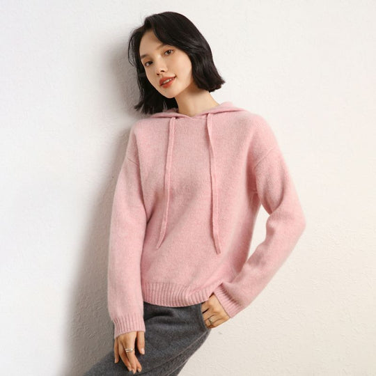 Damen lässiger Strickpullover mit Kapuze und fein strukturierter Oberfläche Heidi-Mode
