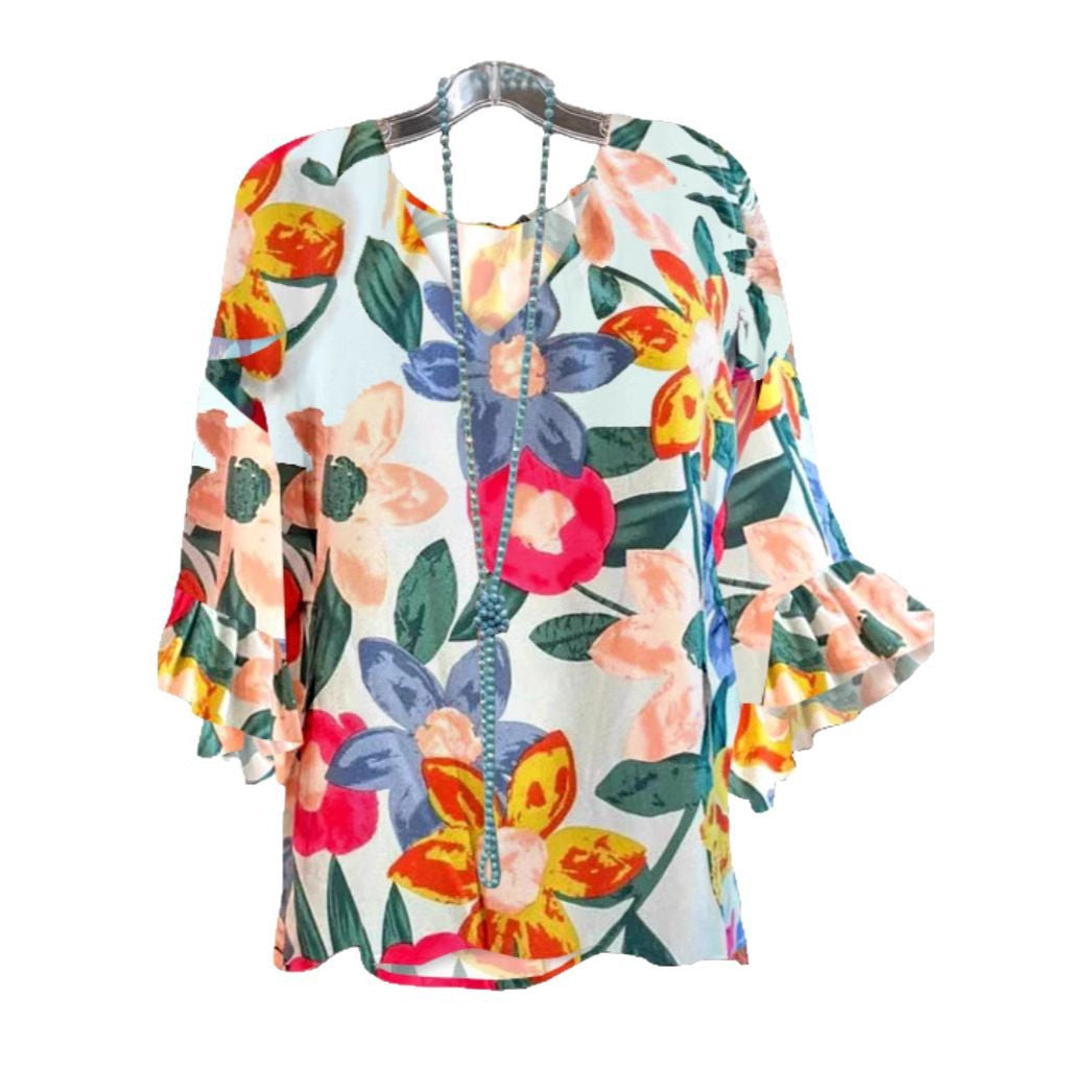 Damen Bluse mit floralem Muster und Rüschendetails Heidi-Mode