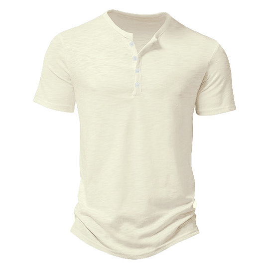Herren Kurzarm Henley-Shirt mit dekorativen Knöpfen und atmungsaktiver Struktur Heidi-Mode