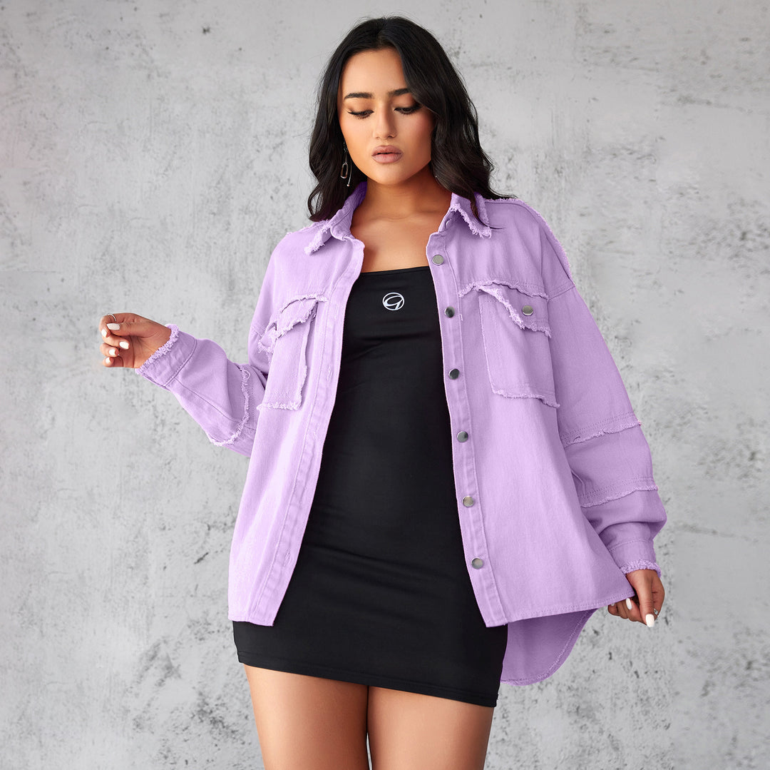 Damen Denim Bluse mit lässigem Schnitt und dekorativen Fransen Heidi-Mode