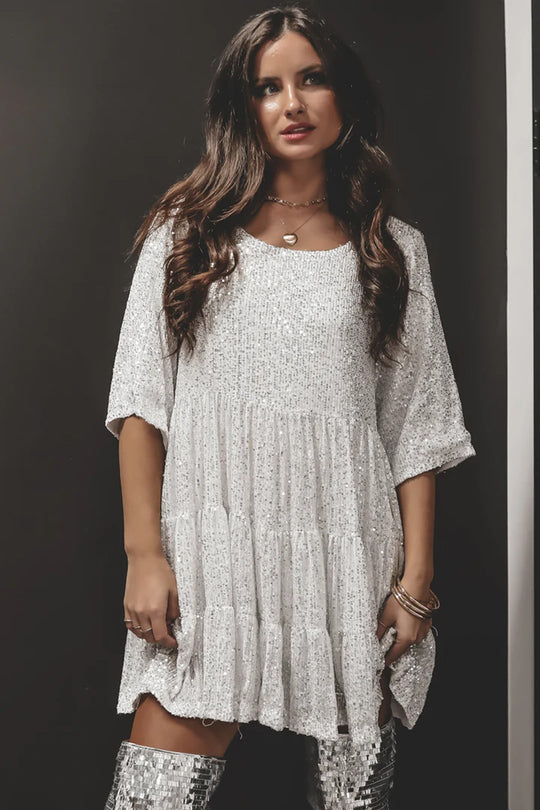 Damen Festliches Minikleid mit funkelndem Pailletten-Design und voluminösem Saum Heidi-Mode