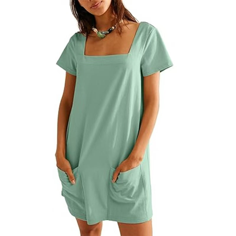 Heidi Mode | Freizeitkleid mit quadratischem Ausschnitt und Tasche
